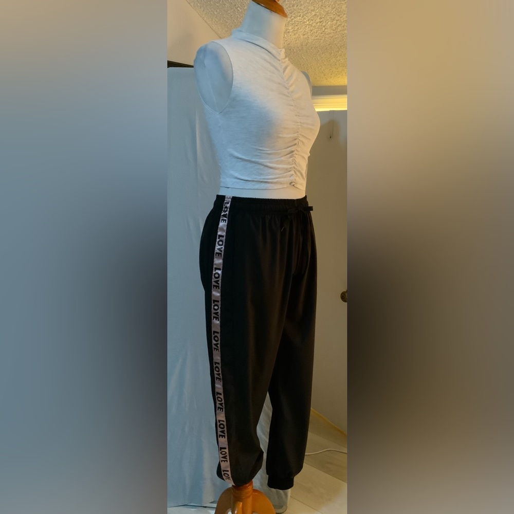 Trendz Black Joggers with “LOVE” Side Tape | Size L | Comfy Fit